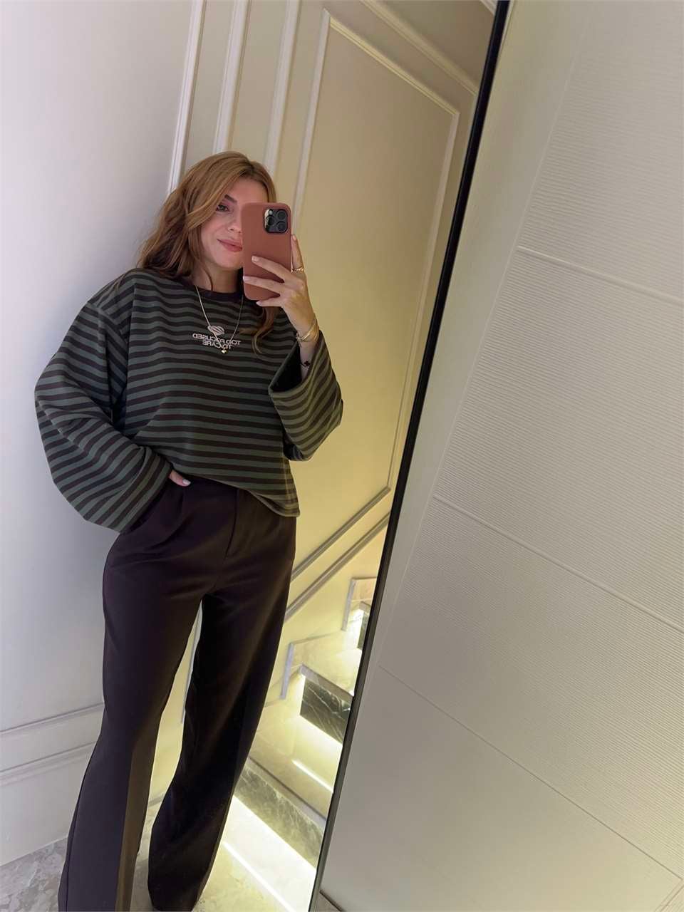 Kadın Too Focused Nakış Çizgili Sweatshirt - Haki