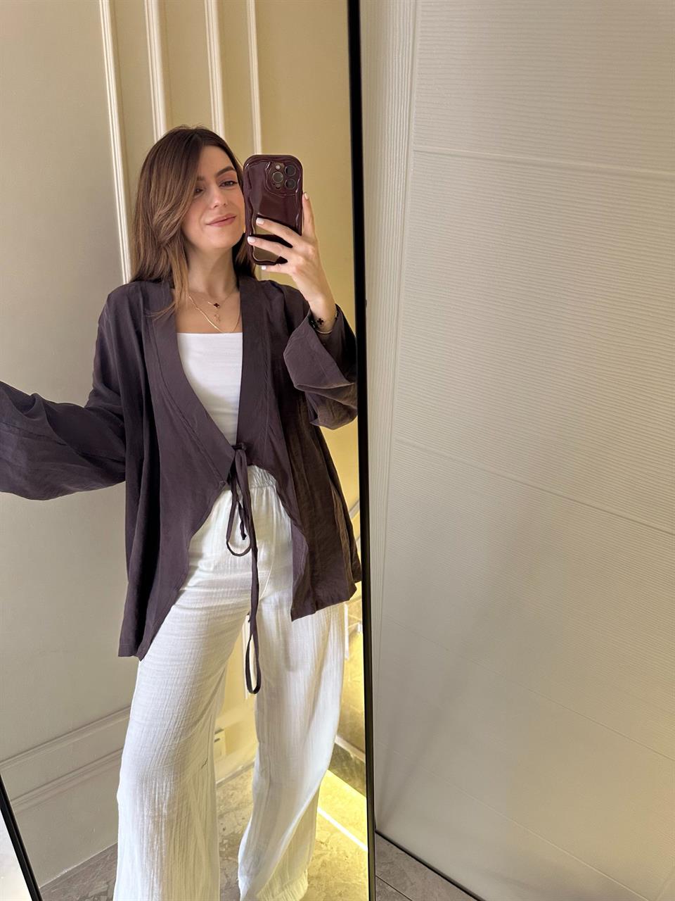 Kahve Bağlamalı Kimono