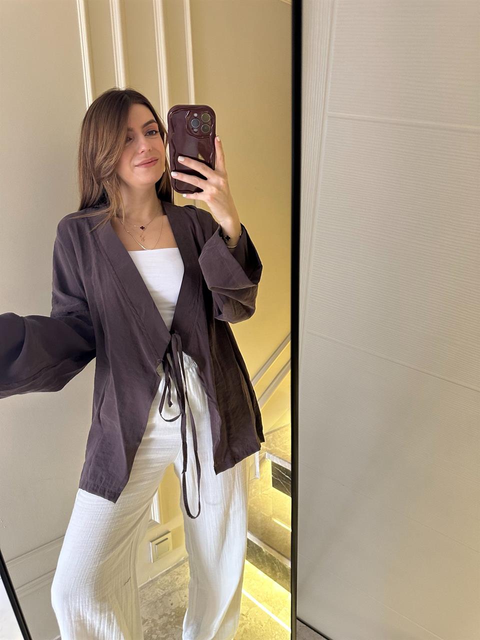 Kahve Bağlamalı Kimono