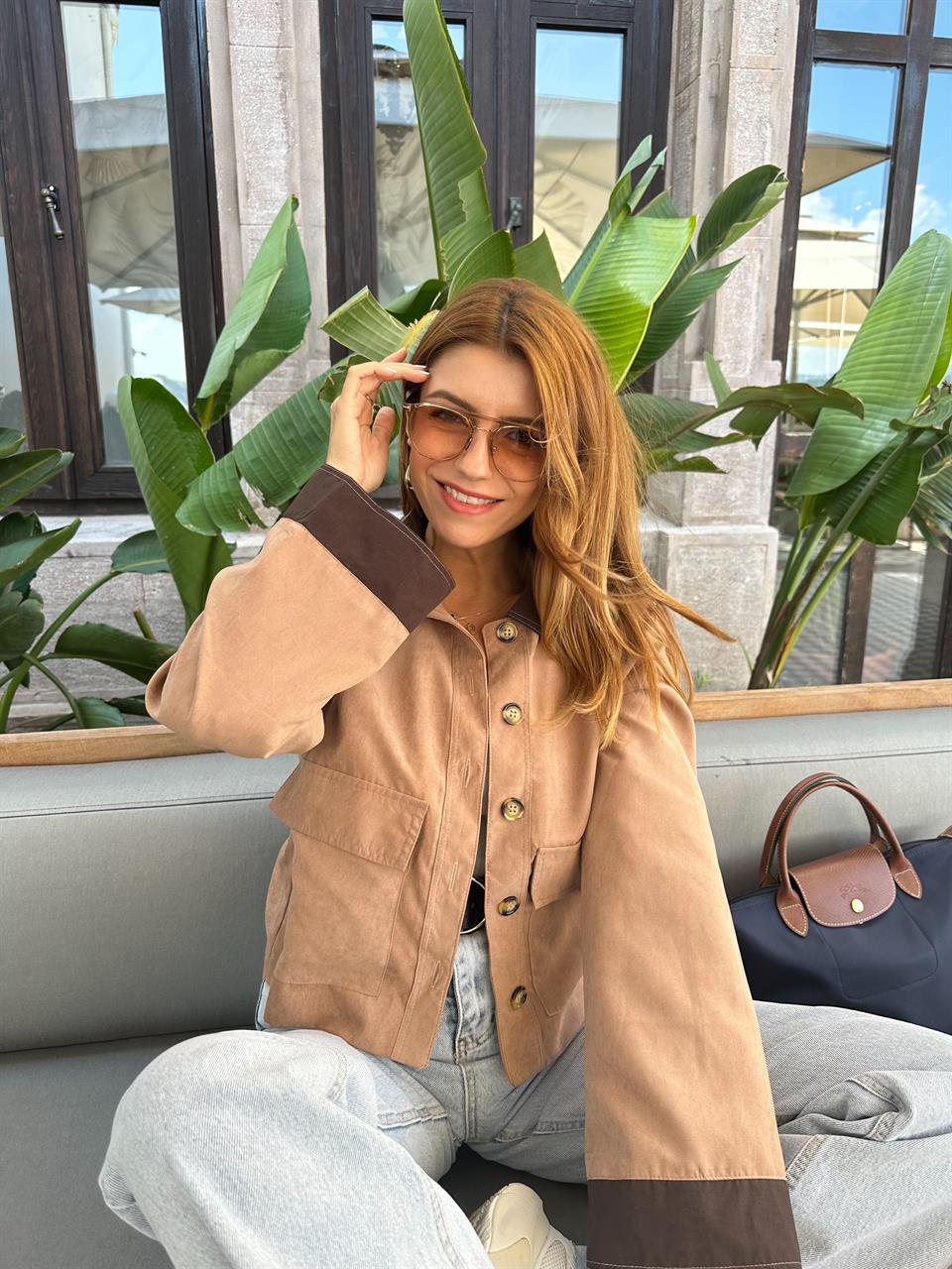 Kahve Garnili Süet Trenç Ceket