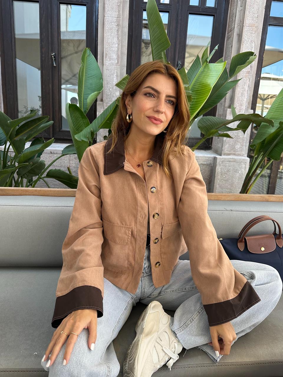 Kahve Garnili Süet Trenç Ceket