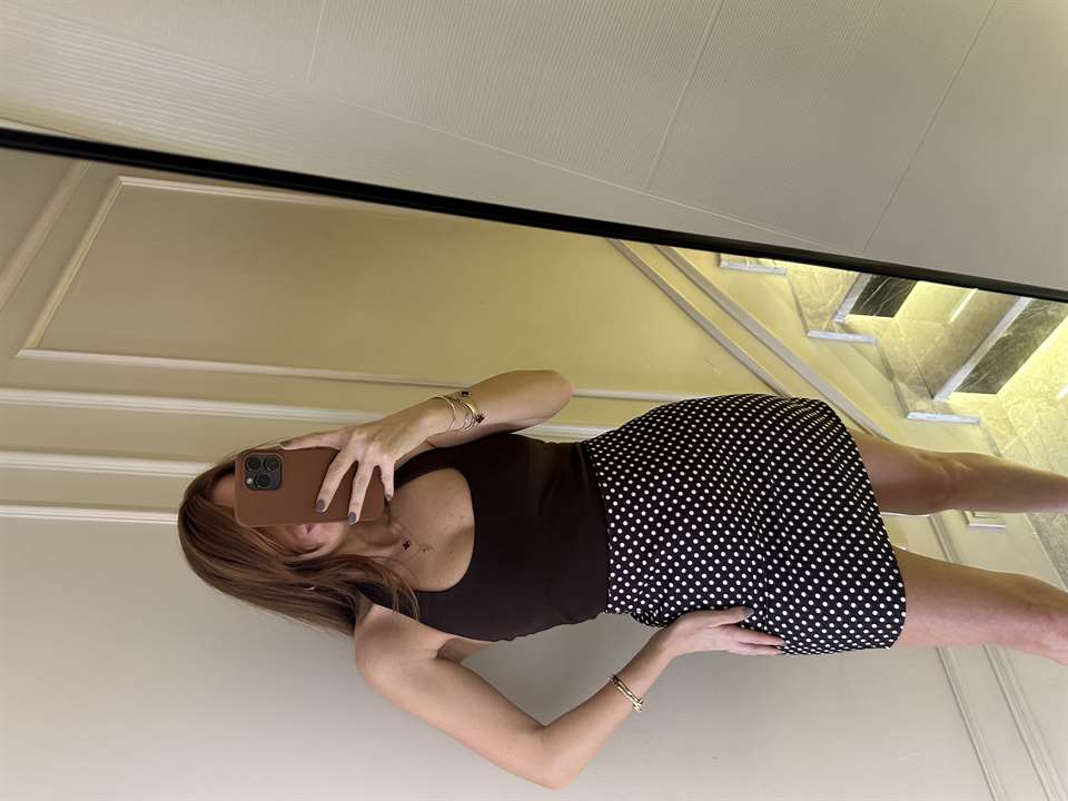 Kahve Puantiyeli Etek