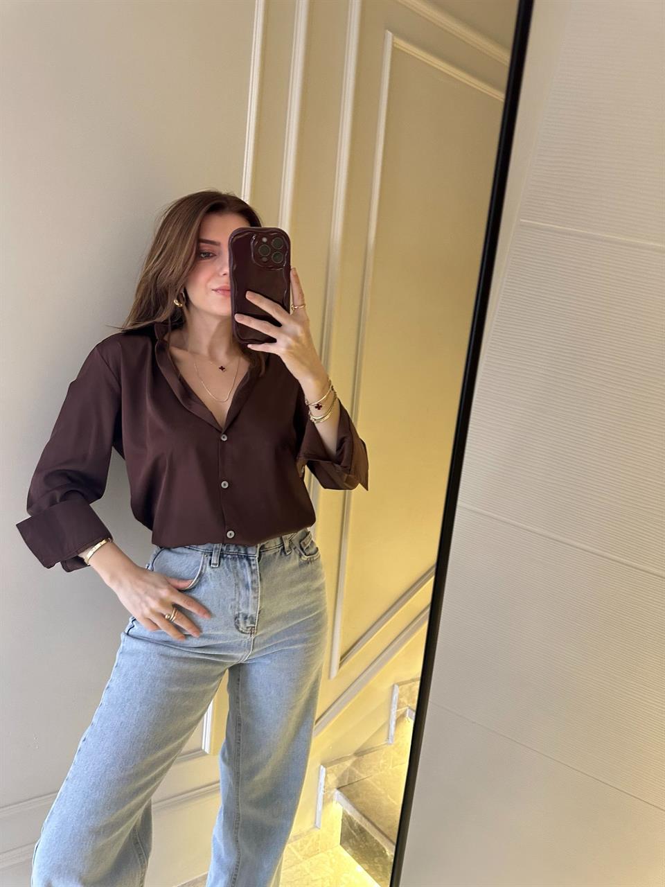 Kahve Saten Gömlek