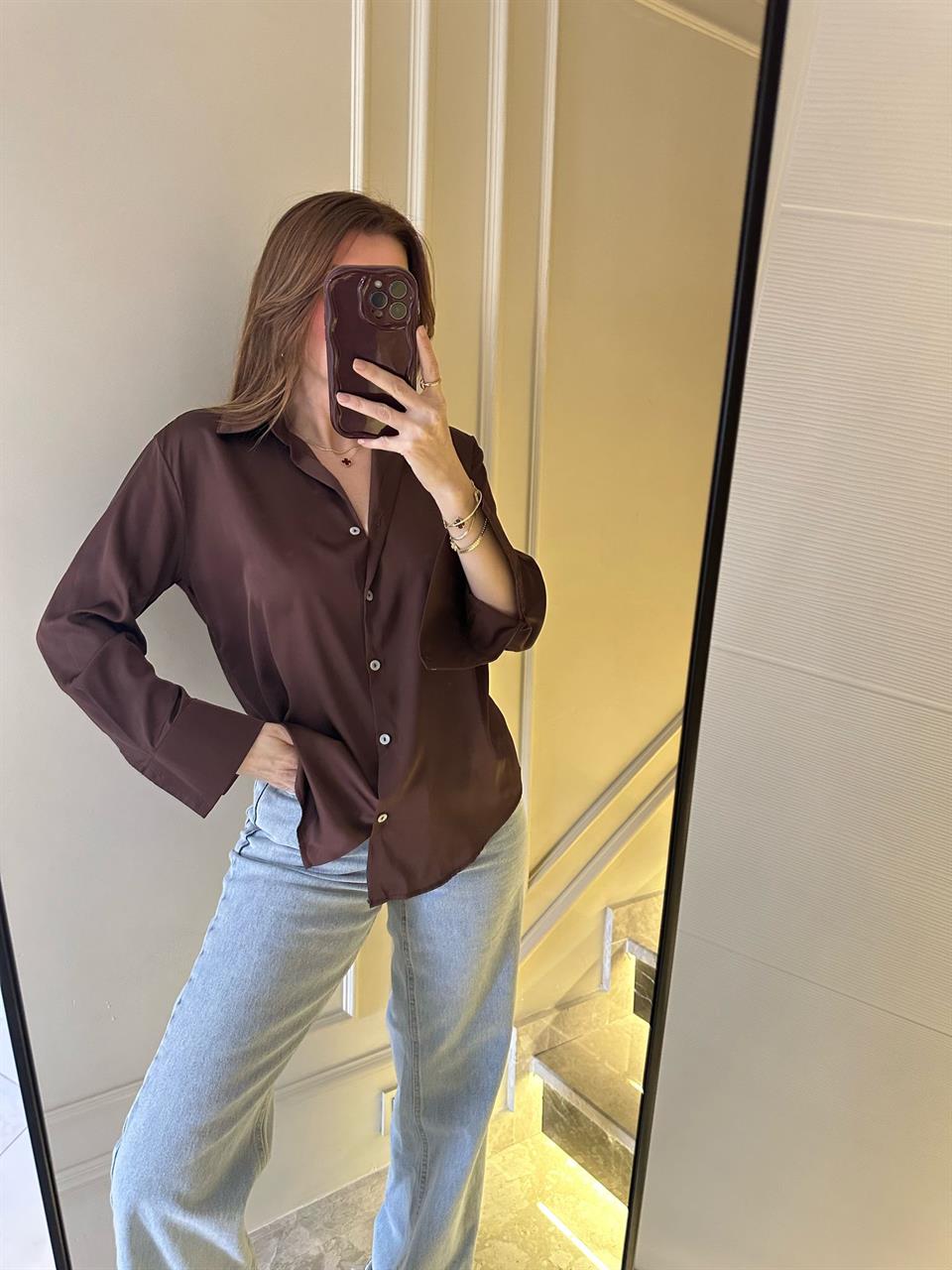 Kahve Saten Gömlek