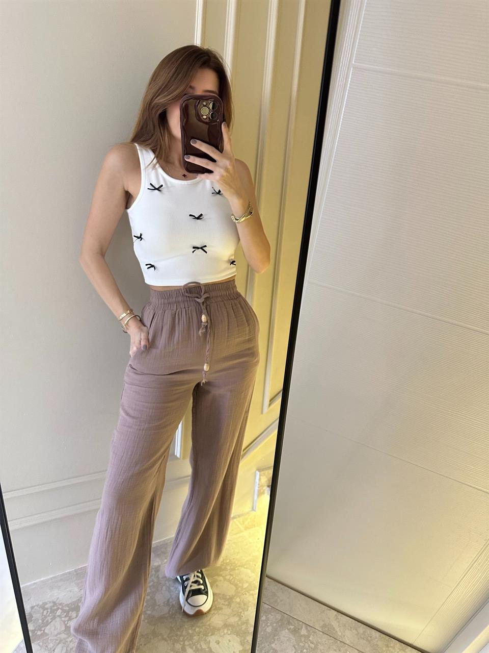 Vizon Bol Paça Keten Pantolon