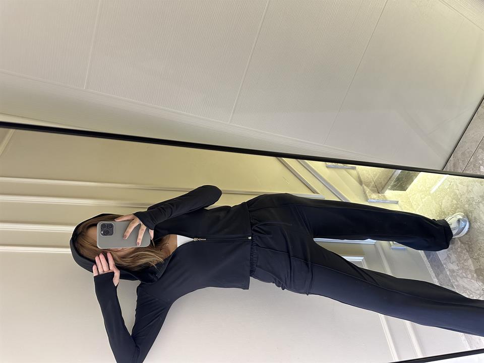 Kapüşonlu Fermuarlı Pamuklu Kumaş Takım