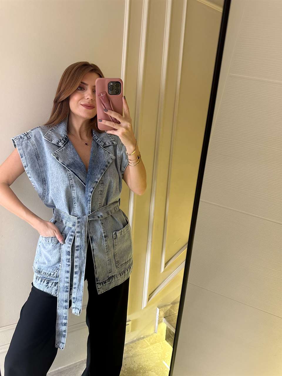 Kemerli Blazer Kot Yelek