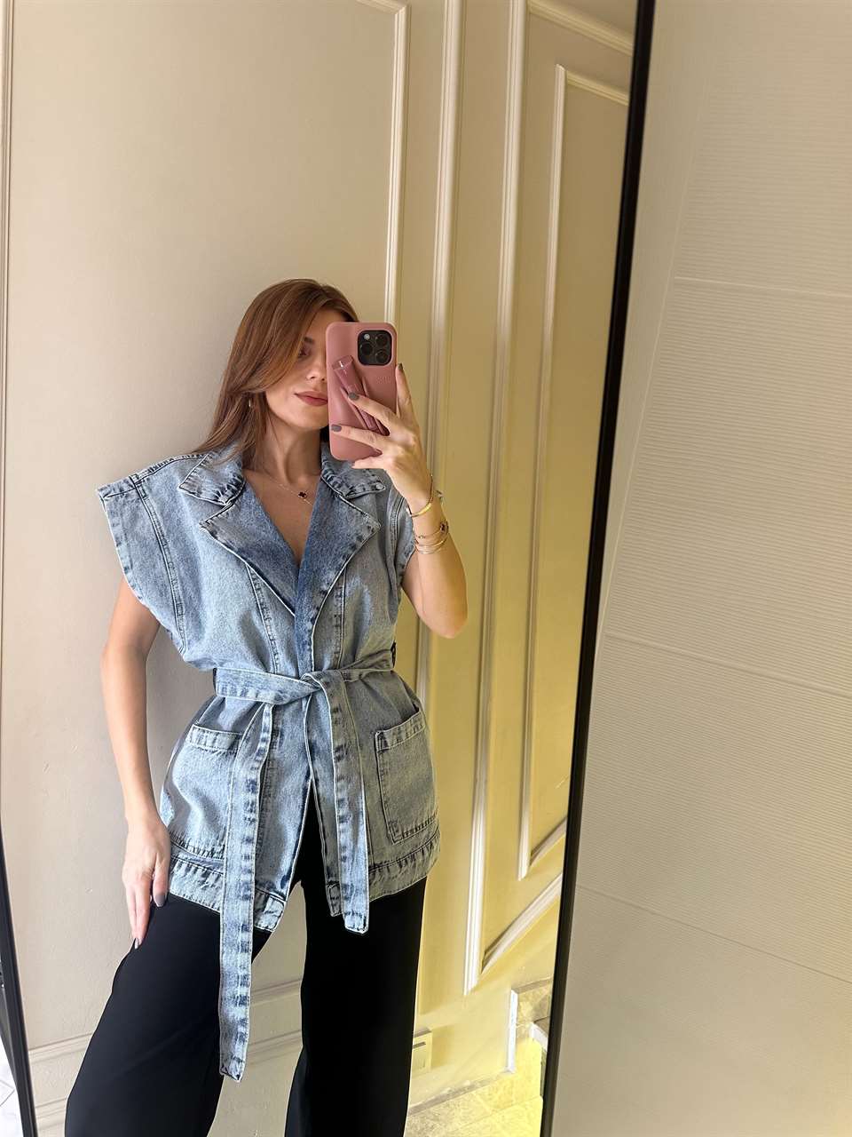 Kemerli Blazer Kot Yelek