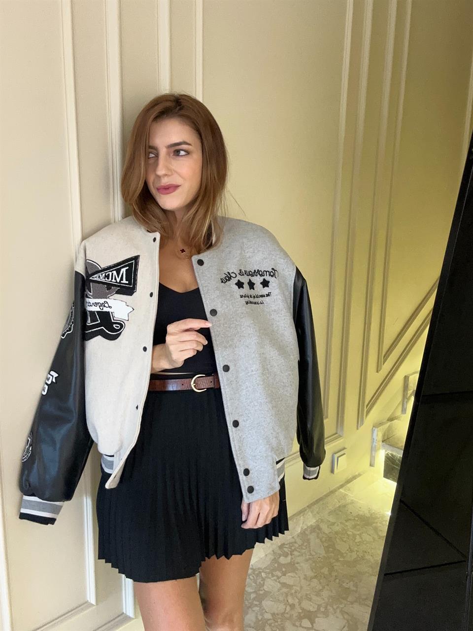 Kolları Deri Detay Bomber Mont