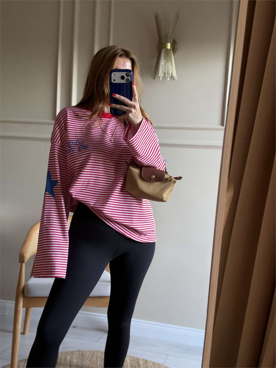 Kolları Yıldız Baskılı Paris Çizgili Sweatshirt
