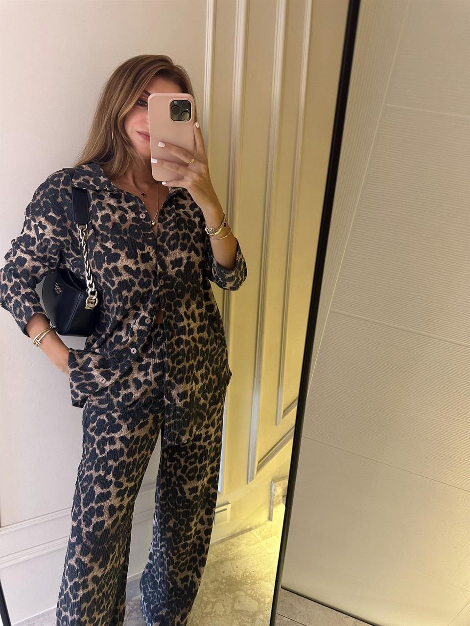 Koyu Leopar Desen Takım