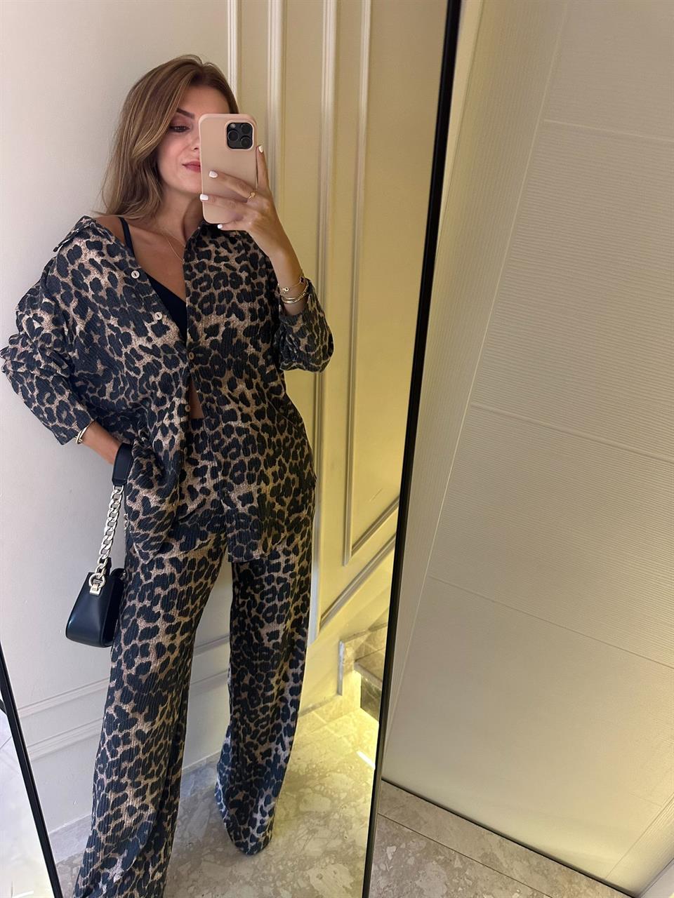 Koyu Leopar Desen Takım