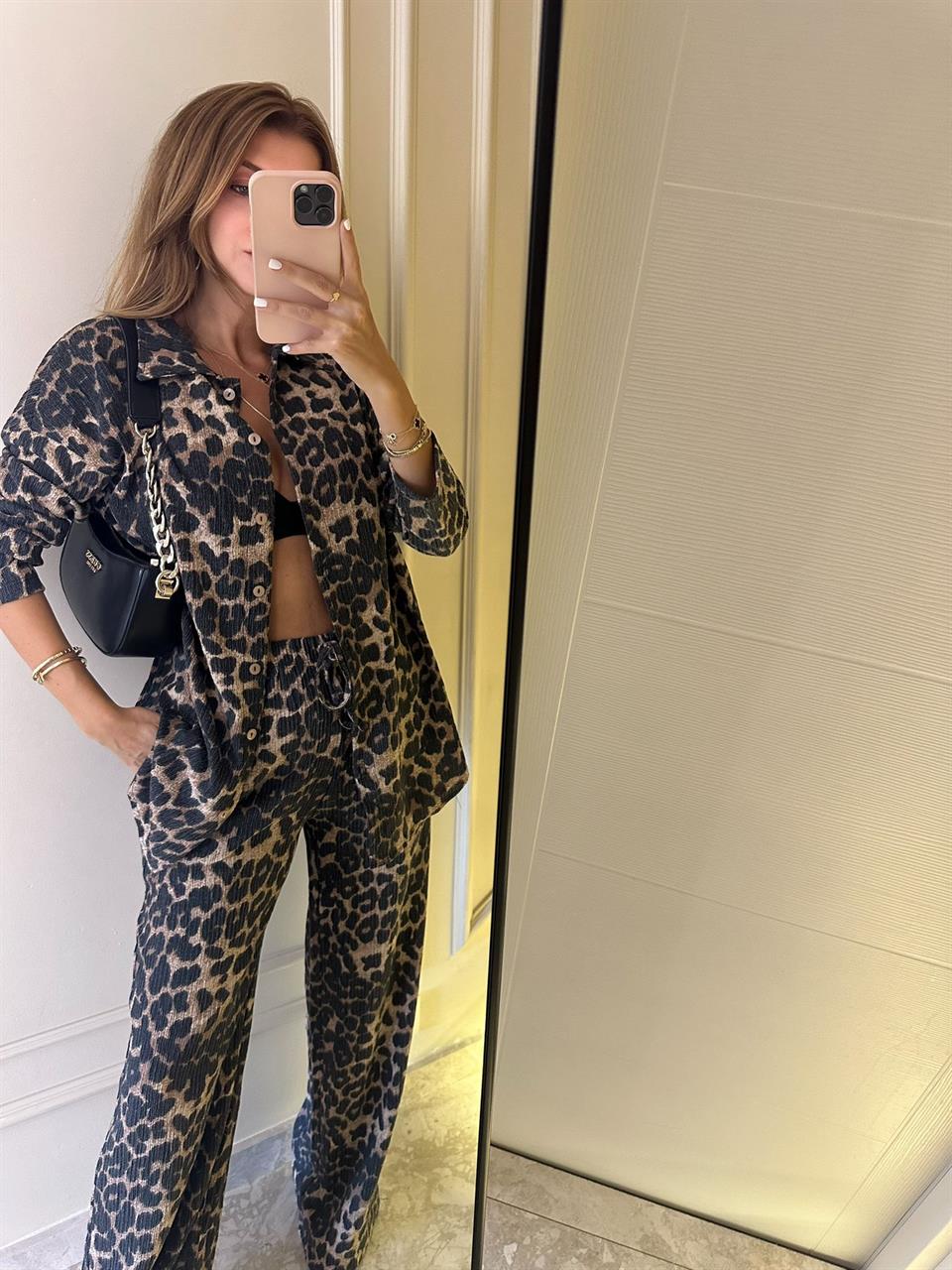 Koyu Leopar Desen Takım