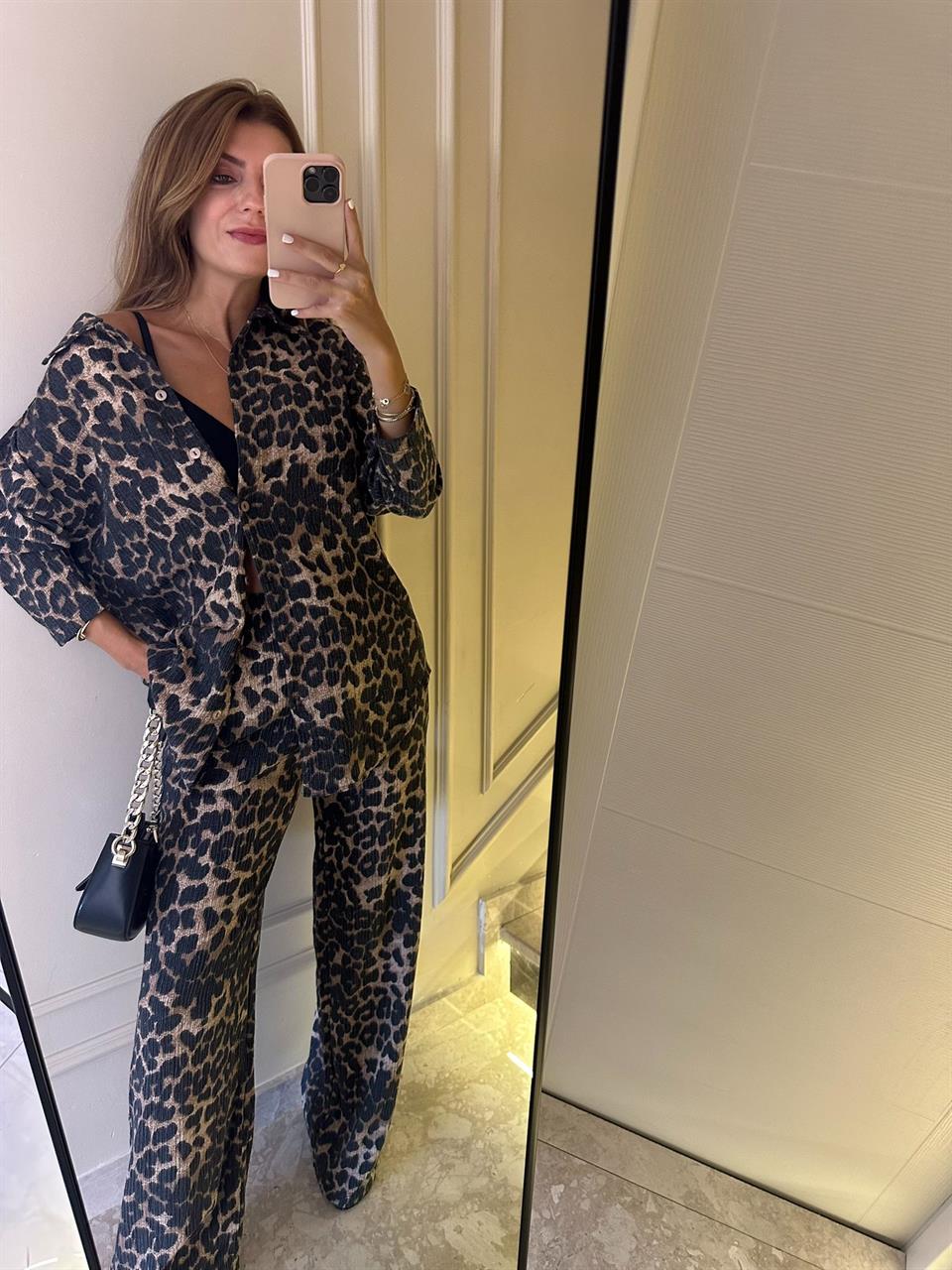 Koyu Leopar Desen Takım