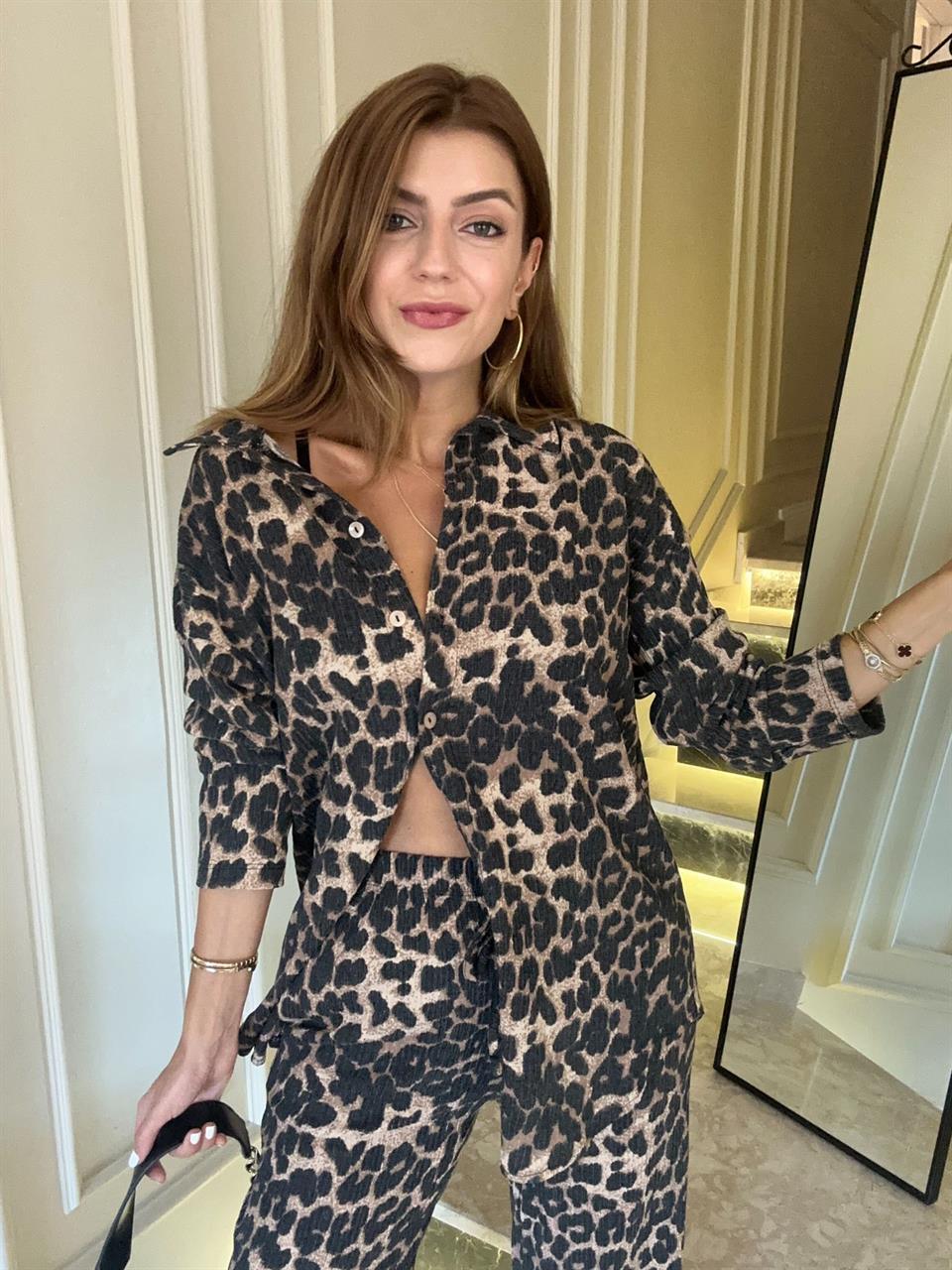 Koyu Leopar Desen Takım