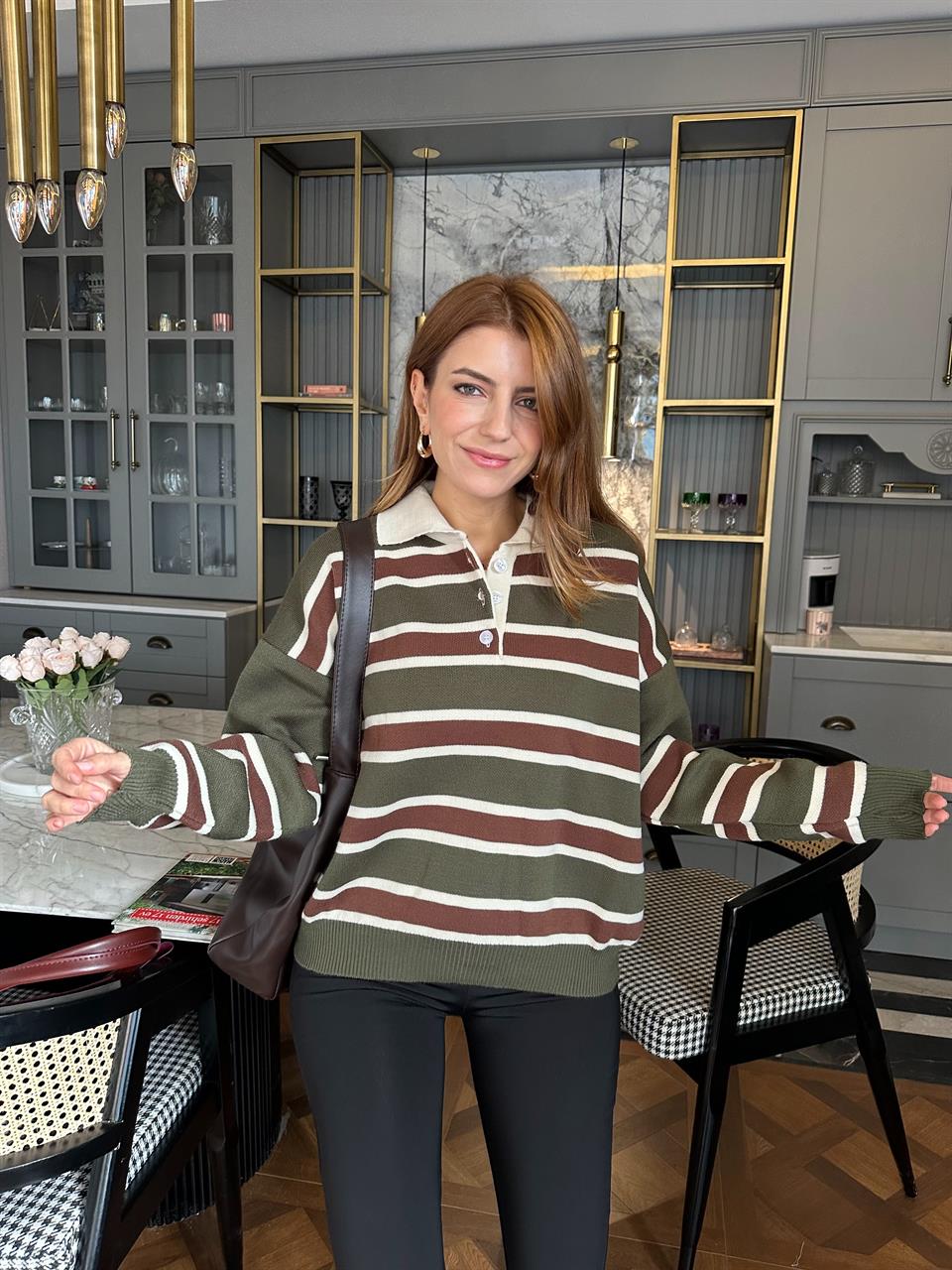 Koyu Yeşil Polo Yaka Basic Kazak