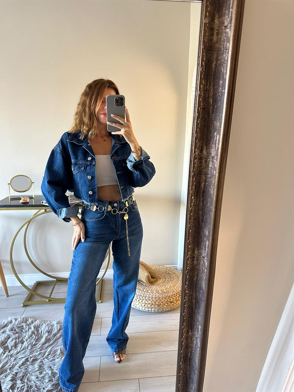 Koyu Yıkamalı Wide Leg Jean