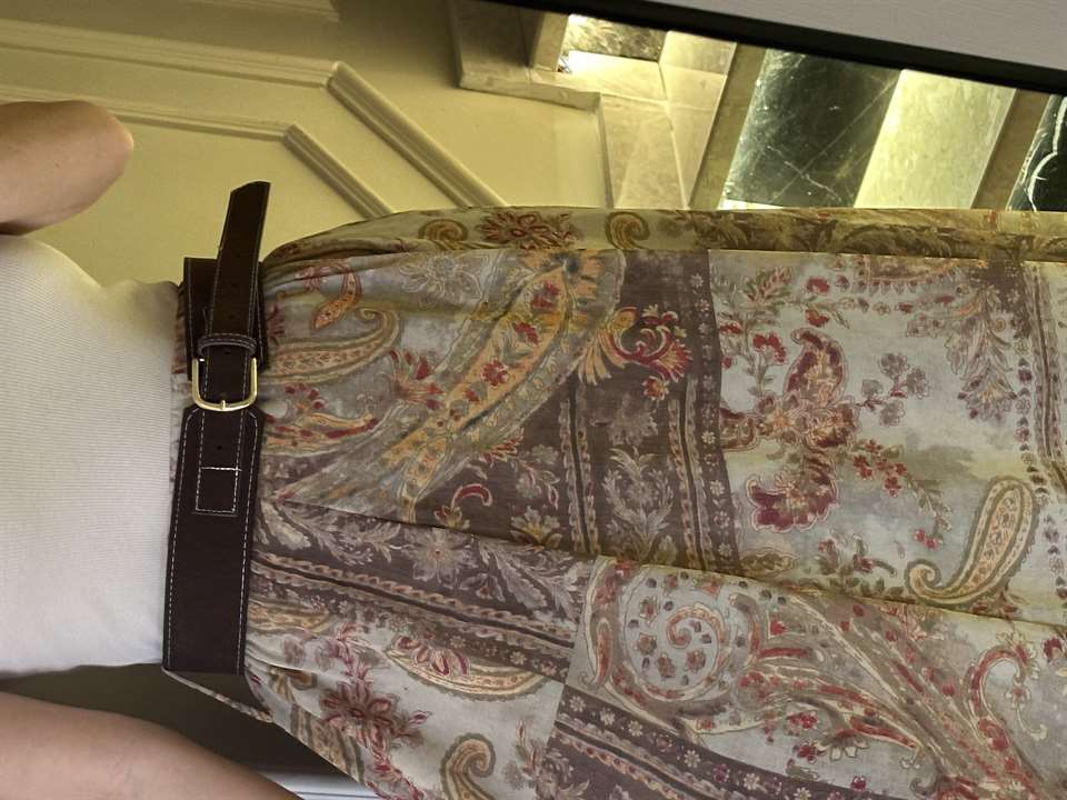 Krem Şifon Kumaş Desenli Astarlı Etek