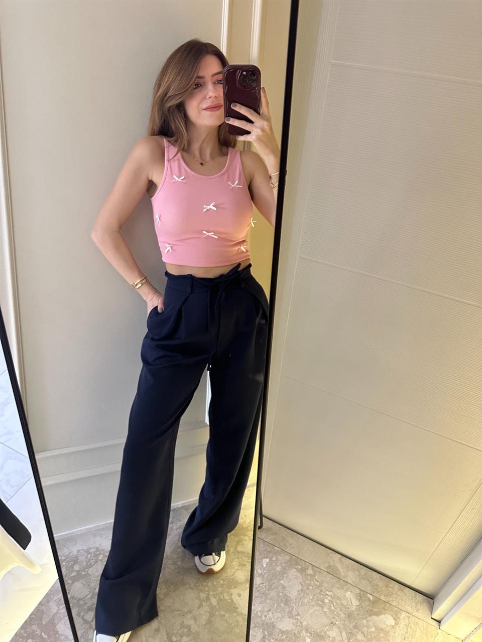 Lacivert  Bağlamalı Palazzo Pantolon