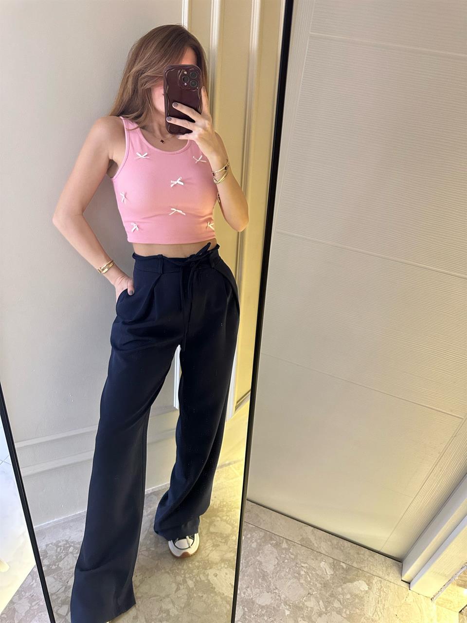 Lacivert  Bağlamalı Palazzo Pantolon