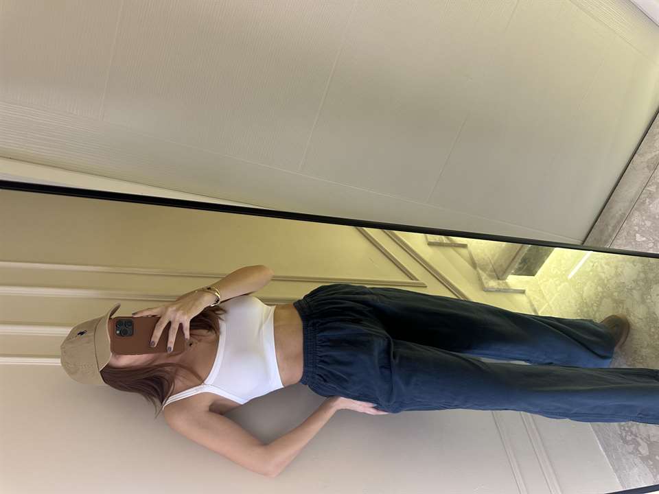 Lacivert Bol Paça Viskon Palazzo Pantolon