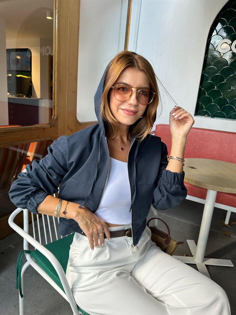 Lacivert Fermuarlı Kapşonlu Ceket