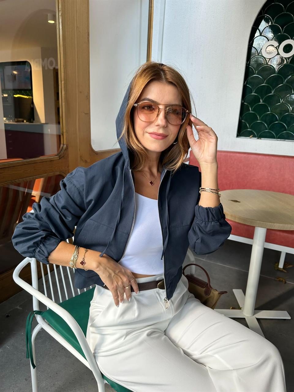 Lacivert Fermuarlı Kapşonlu Ceket