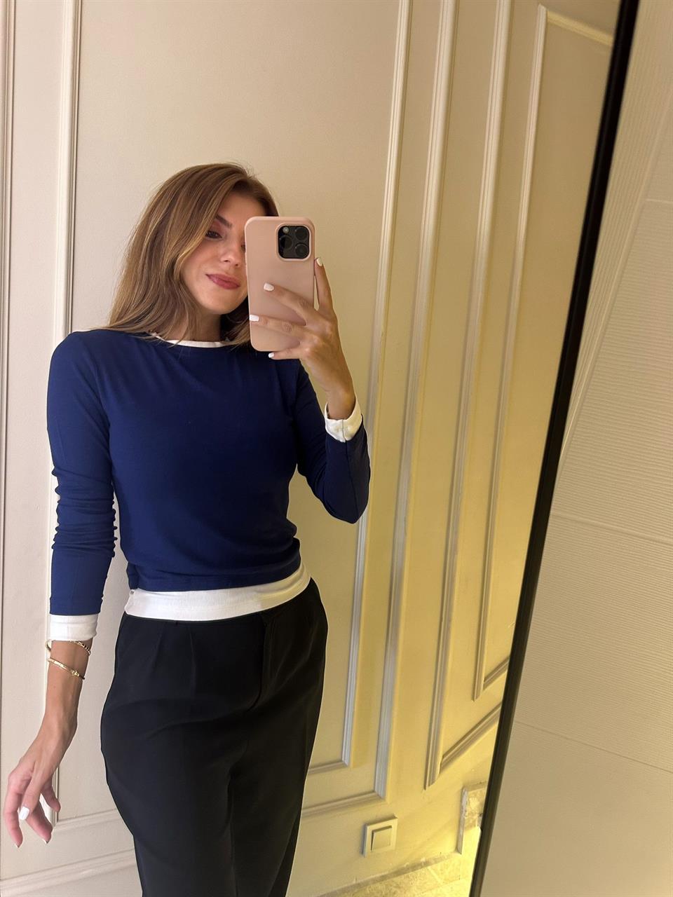 Lacivert İkili Modal Kumaş Bluz