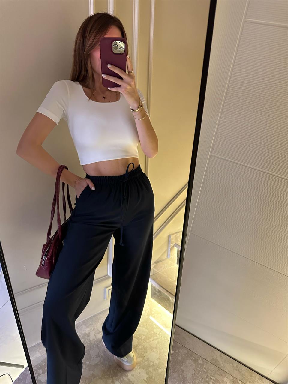 Lacivert İnce Kemer Kumaş Pantolon