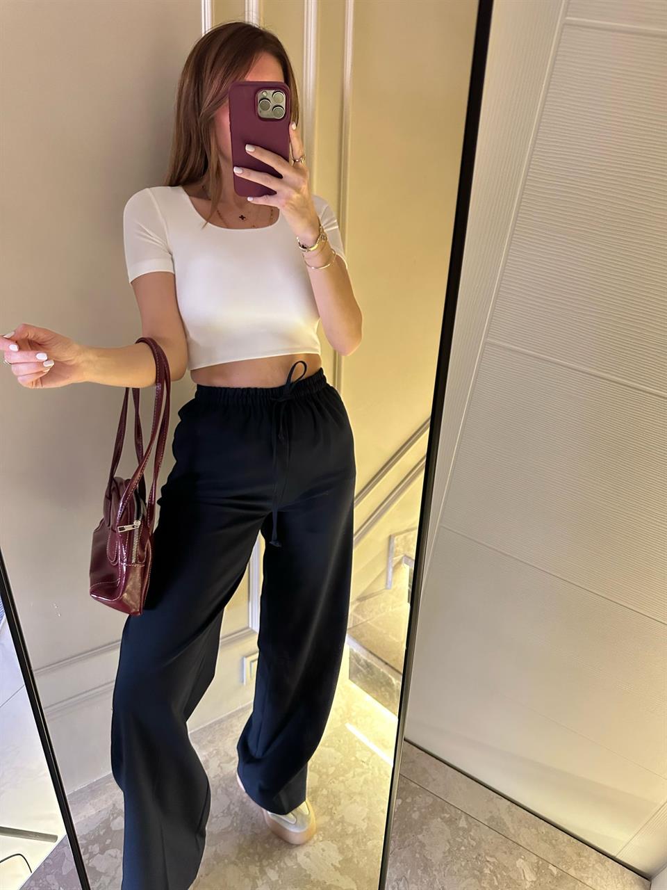 Lacivert İnce Kemer Kumaş Pantolon