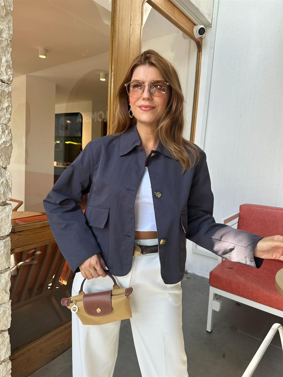 Lacivert Kapaklı Cepli Mevsimlik Ceket