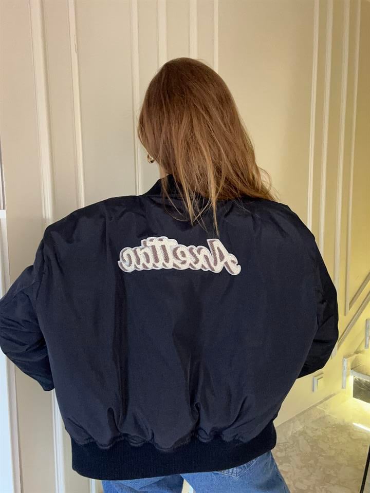 Lacivert Nakışlı Arma Bomber Mont