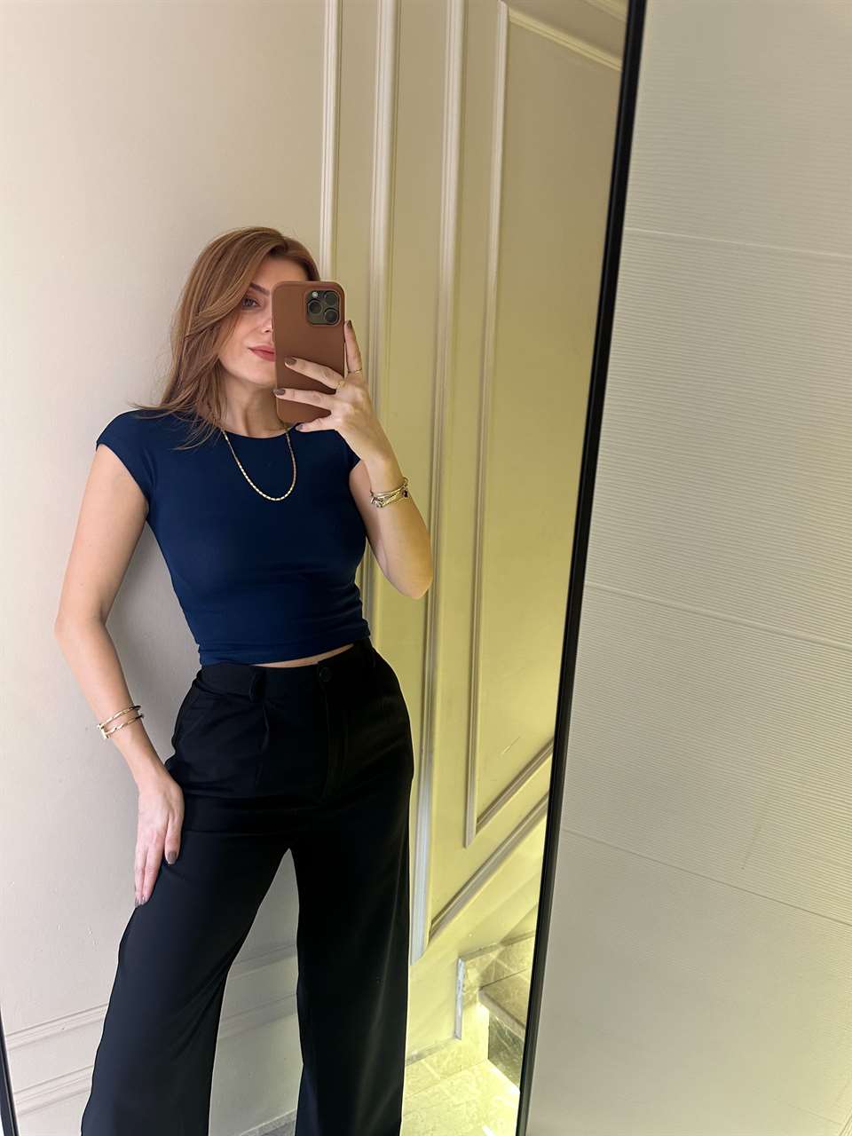 Lacivert Pamuk Viskon Crop Body