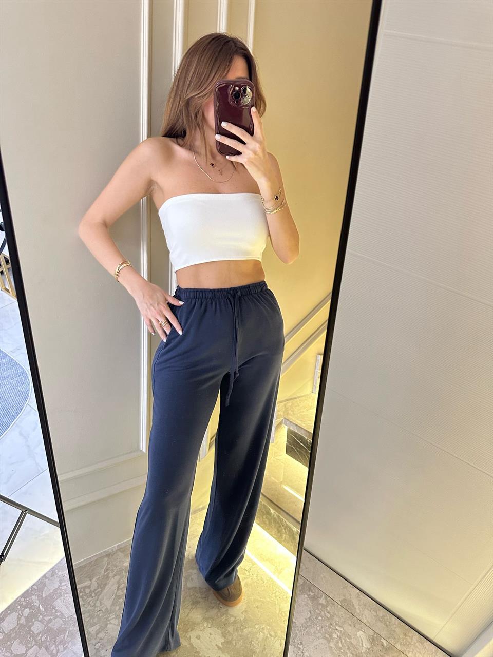 Lacivert Pike Modal Bol Paça Pantolon