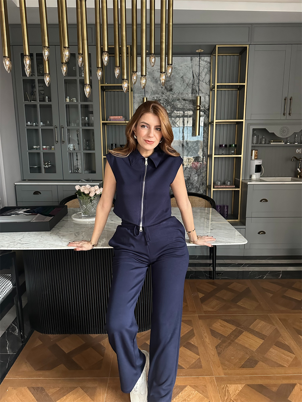 Lacivert Polo Yaka Kolsuz Fermuarlı Takım