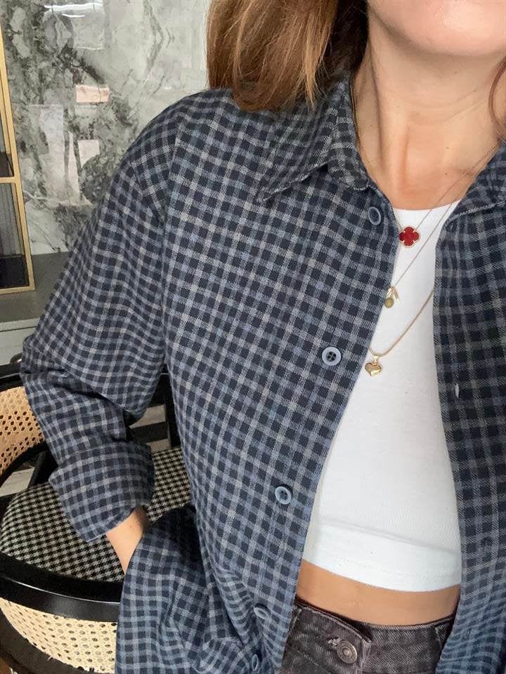 Lacivert Pötikare Yünlü Gömlek