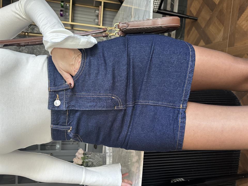 Lacivert Raw Yıkamalı Kot Etek