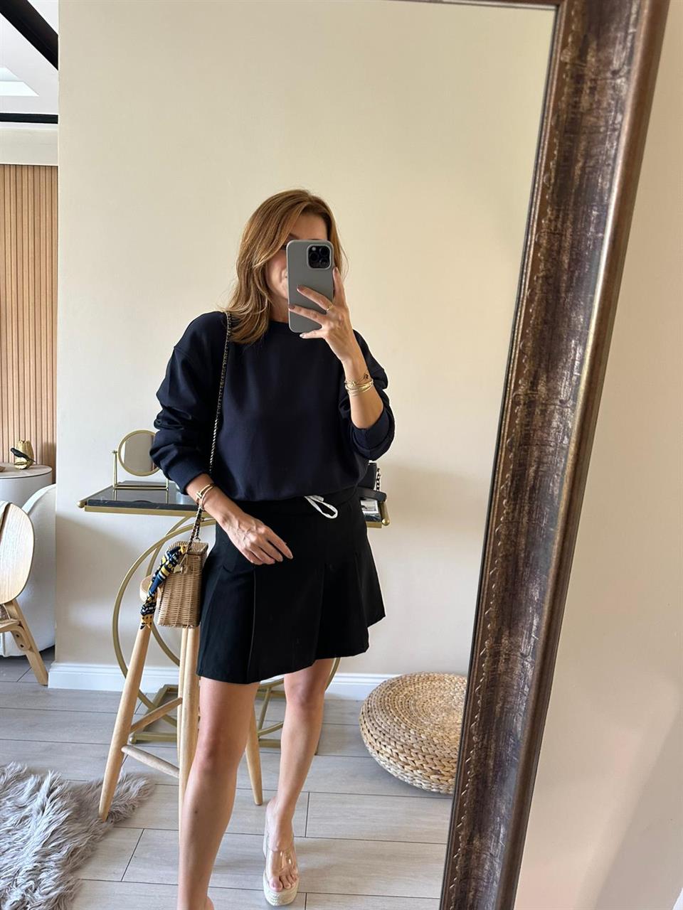 Lacivert Ribanalı Crop Sweatshirt