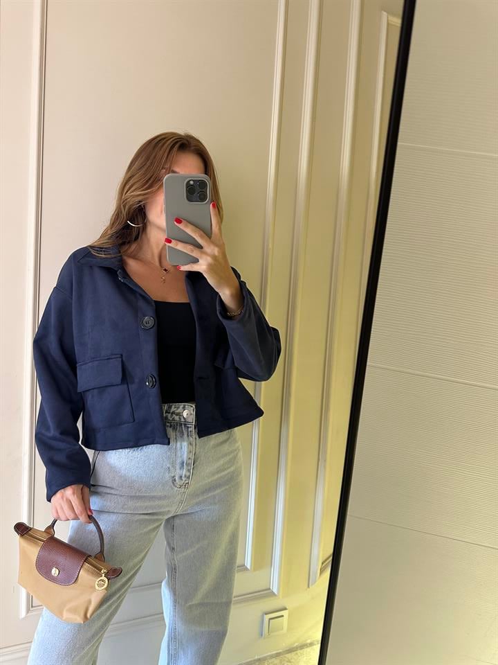 Lacivert Süet Düğmeli Ceket