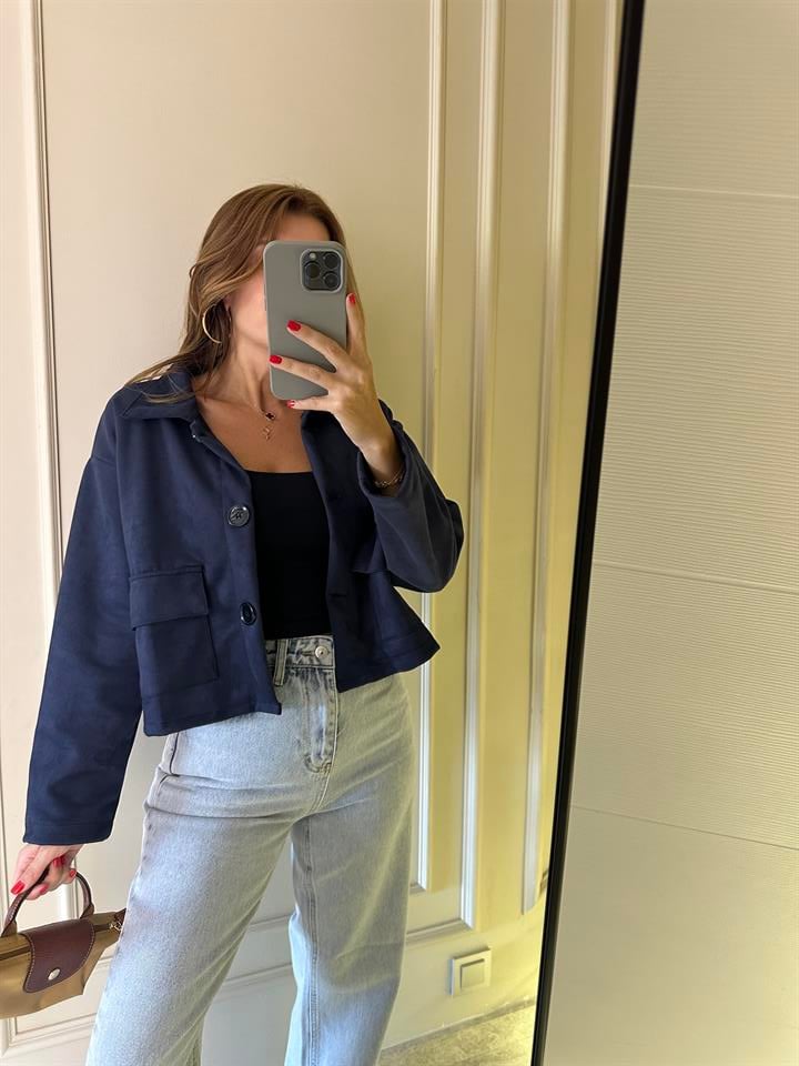 Lacivert Süet Düğmeli Ceket