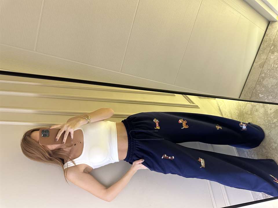 Lacivert Tasarım Baskı Palazzo Eşofman