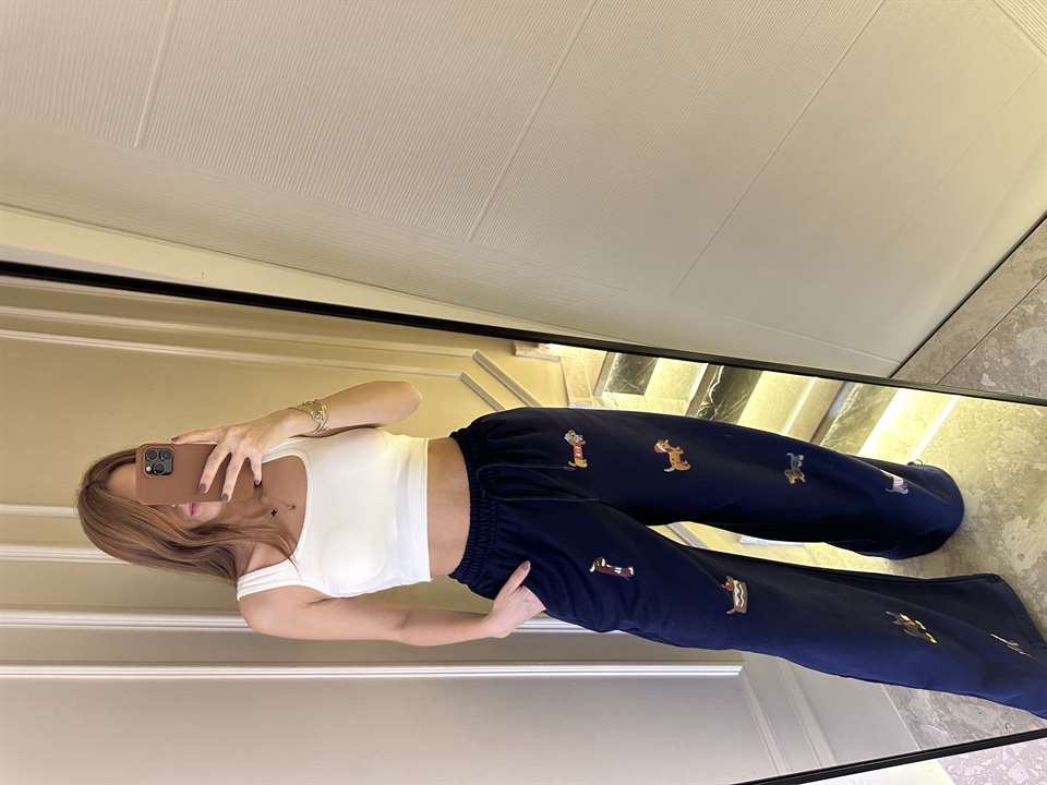 Lacivert Tasarım Baskı Palazzo Eşofman