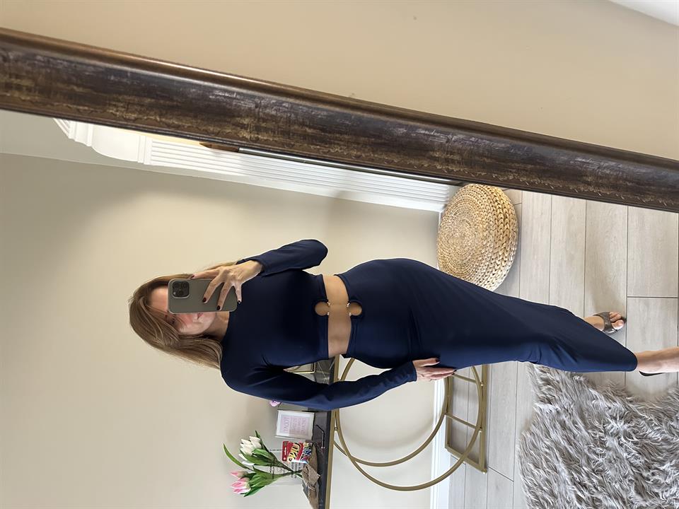 Lacivert Uzun Kol Halka Detay Takım