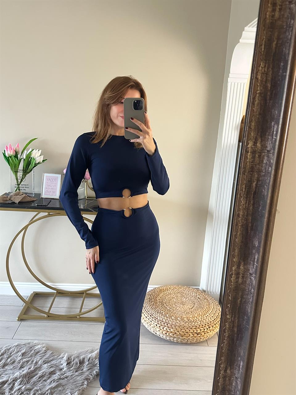 Lacivert Uzun Kol Halka Detay Takım