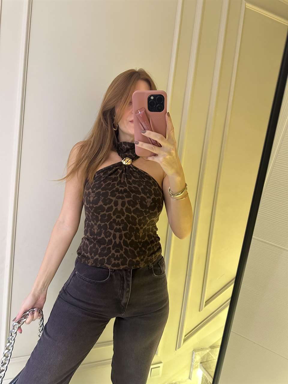 Leopar Tokalı Viskon Bluz