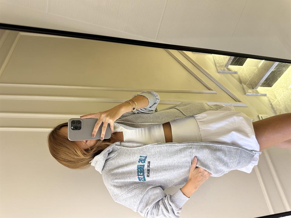 Los Angeles Nakışlı Fermuarlı Sweatshirt