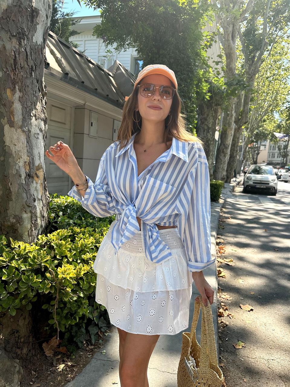 Mavi Çizgili Cepli Salaş Gömlek