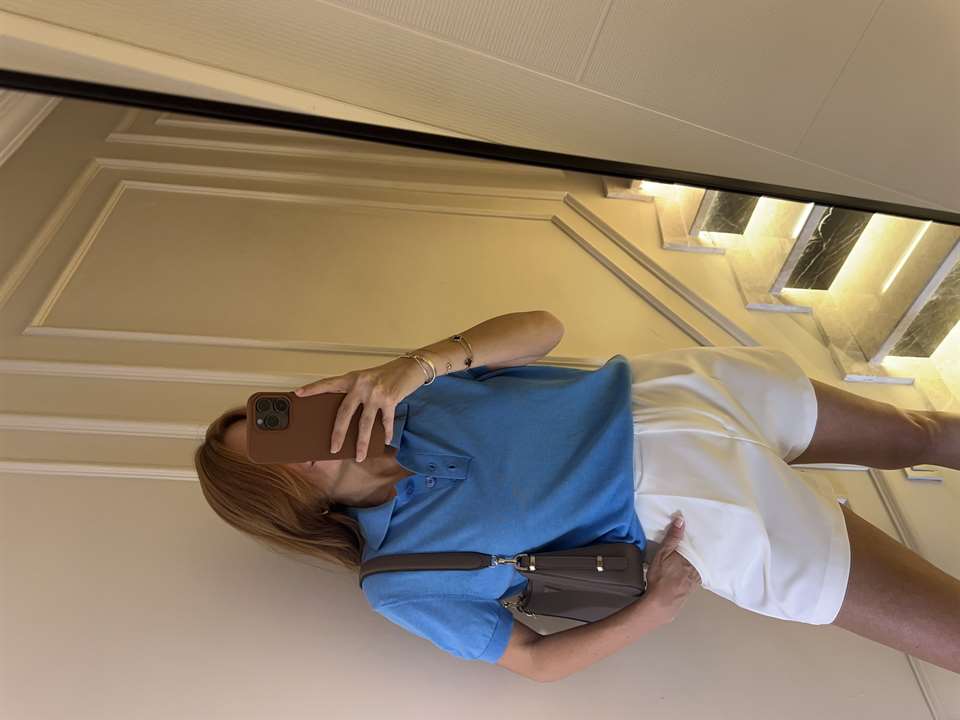 Mavi Polo Yaka İnce Triko Bluz