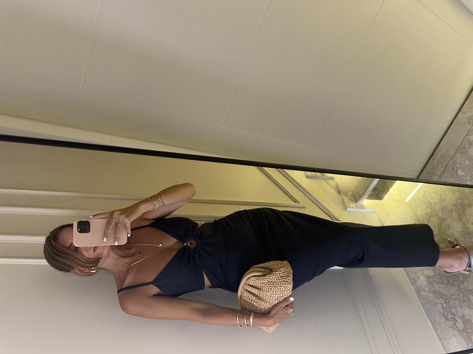 Metal Aksesuarlı Denim Elbise