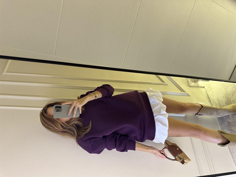 Mürdüm İçi Polar Oversize Sweatshirt